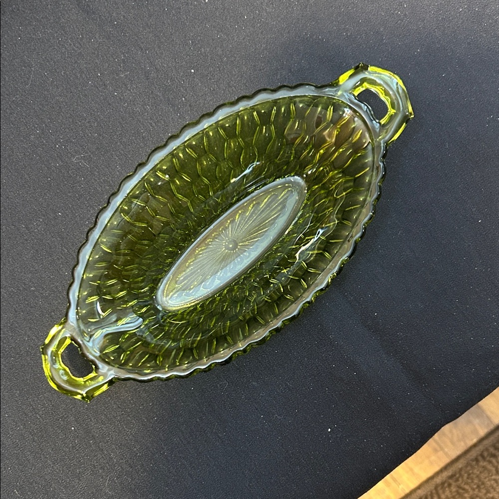 Vintage Indiana Green Glass Pickle Dish